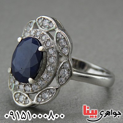 انگشتر یاقوت کبود زیبا و خاص زنانه رودیوم خوشرنگ