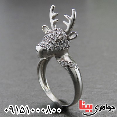 انگشتر نقره سولیتر طرح گوزن رودیوم  زنانه _کد:27056
