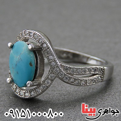 انگشتر فیروزه نیشابوری رودیوم زیبا و خاص _کد:27168