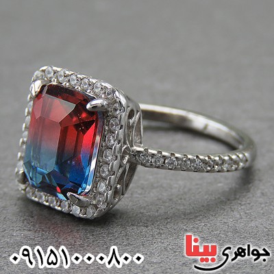 انگشتر نقره تک نگین هفت رنگ مدل پرنس _کد:27169