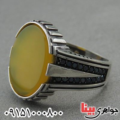 انگشتر عقیق زرد مردانه میکروستینگ خوشرنگ _کد:27212