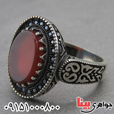 انگشتر عقیق قرمز میکروستینگ مردانه خاص و خوشرنگ _کد:27216