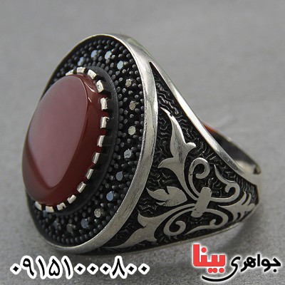 انگشتر عقیق قرمز مردانه میکروستینگ زیبا و خاص _کد:27217