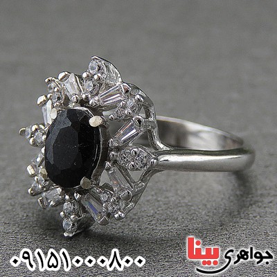 انگشتر یاقوت کبود زنانه خوشرنگ رودیوم _کد:27219