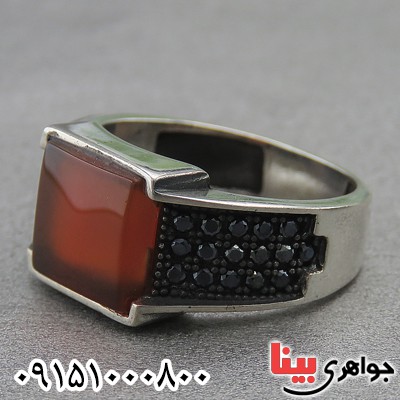 انگشتر عقیق قرمز خوشرنگ میکروستینگ مردانه خاص _کد:27229
