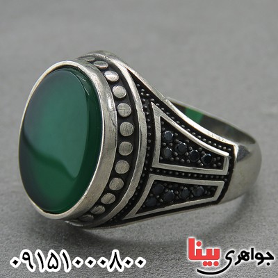 انگشتر عقیق سبز میکروستینگ مردانه خوشرنگ _کد:27237