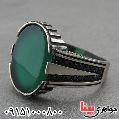 انگشتر عقیق سبز مردانه میکروستینگ خاص و شیک _کد:27238