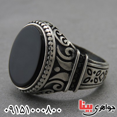 انگشتر عقیق سیاه (اونیکس) میکروستینگ مردانه خاص و شیک _کد:27240