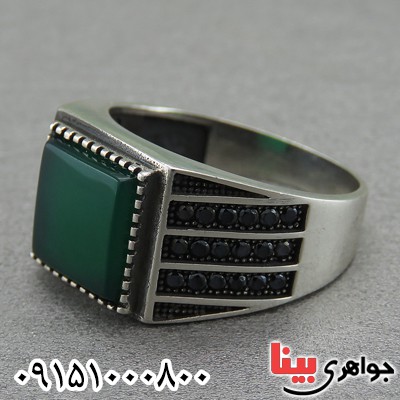 انگشتر عقیق سبز مردانه خوشرنگ میکروستینگ _کد:27241
