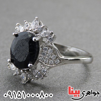 انگشتر یاقوت کبود رودیوم زنانه خاص و شیک _کد:27242