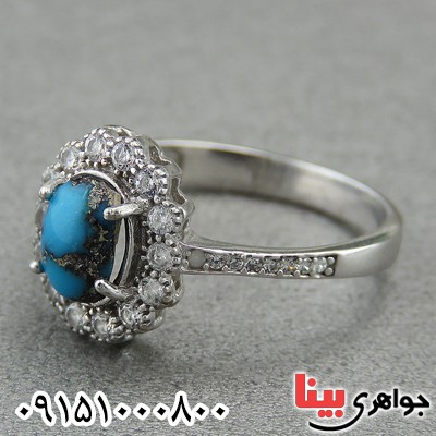 انگشتر فیروزه نیشابوری رودیوم خاص و خوشرنگ _کد:27279