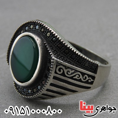 انگشتر عقیق سبز مردانه میکروستینگ زیبا _کد:27294