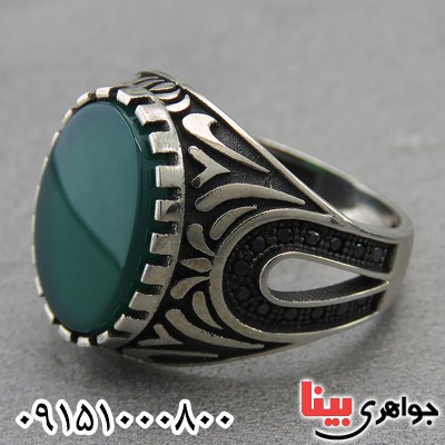 انگشتر عقیق سبز مردانه خوشرنگ میکروستینگ زیبا _کد:27296
