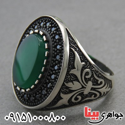 انگشتر عقیق سبز مردانه خاص میکروستینگ _کد:27297