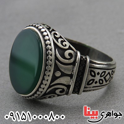 انگشتر عقیق سبز مردانه خاص و خوشرنگ میکروستینگ _کد:27299