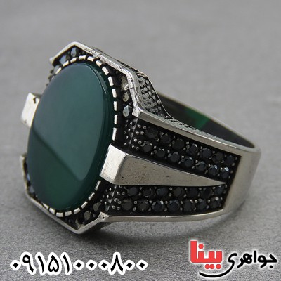 انگشتر عقیق سبز میکروستینگ مردانه شیک و خاص _کد:27301