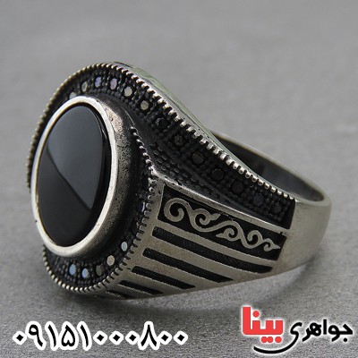 انگشتر عقیق سیاه (اونیکس) مردانه شیک و خاص میکروستینگ _کد:27302