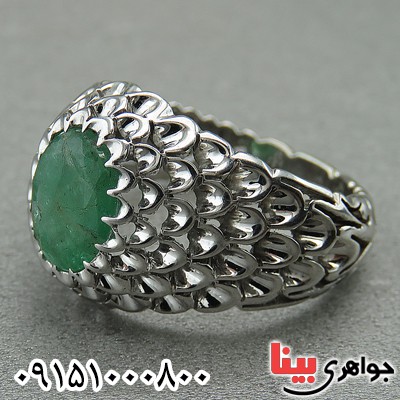 انگشتر زمرد زامبیا فاخر رودیوم و دست ساز _کد:27328