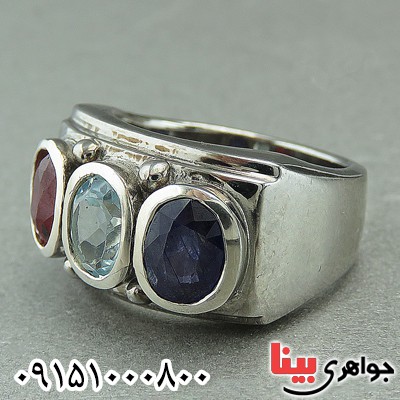 انگشتر چند جواهر خاص و زیبا فاخر مردانه _کد:27352