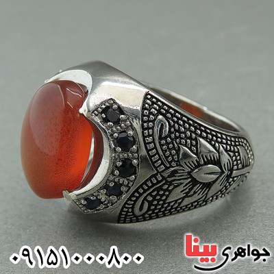 انگشتر عقیق یمنی مردانه فاخر دور یاقوت _کد:27364