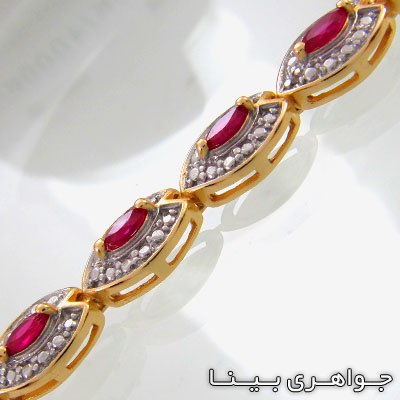 دستبند یاقوت سرخ لوزی آب طلا زرد