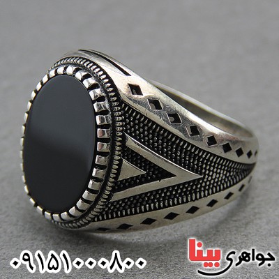 انگشتر عقیق سیاه (اونیکس) خاص و زیبا مردانه _کد:27412