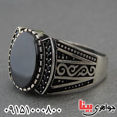 انگشتر عقیق سیاه (اونیکس) مردانه عالی و خاص میکروستینگ _کد:27414