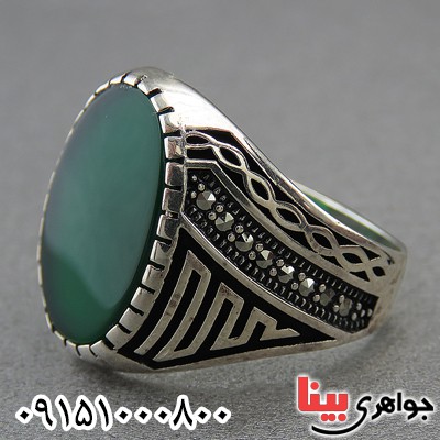 انگشتر عقیق سبز شیک و خاص خوشرنگ مردانه _کد:27418