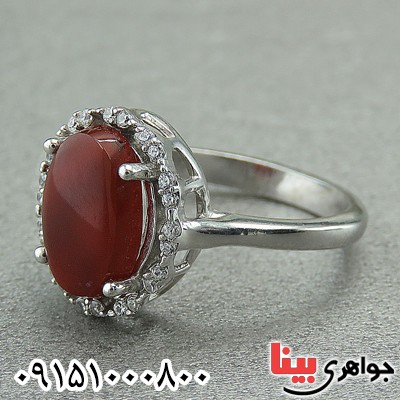 انگشتر عقیق یمنی سرخ رودیوم زیبا زنانه _کد:27455