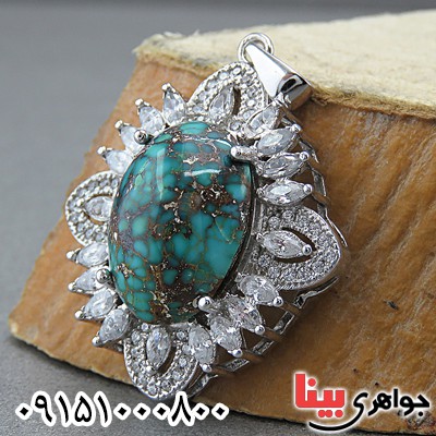 گردنبند فیروزه نیشابوری شجری رودیوم خاص _کد:27458