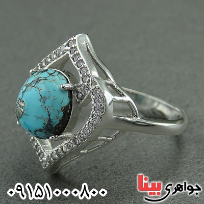 انگشتر فیروزه نیشابوری شجری رودیوم زنانه _کد:27467