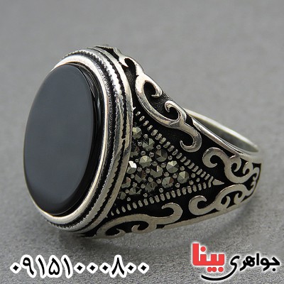 انگشتر عقیق سیاه (اونیکس) خاص و زیبا مردانه _کد:27478