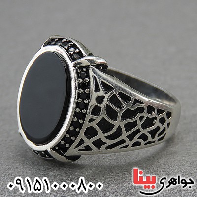 انگشتر عقیق سیاه (اونیکس) مردانه میکروستینگ خاص _کد:27479