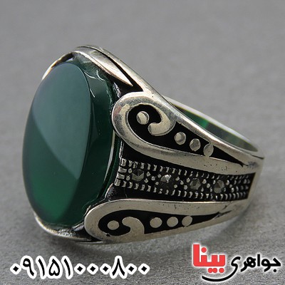 انگشتر عقیق سبز مردانه خوشرنگ خاص و زیبا _کد:27483