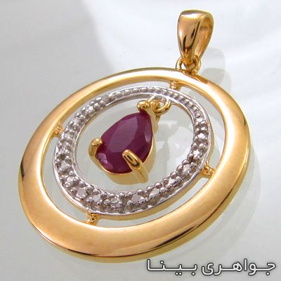 گردنبند یاقوت سرخ آب طلا زرد تک نگین طرح دایره