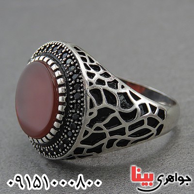 انگشتر عقیق قرمز خوشرنگ میکروستینگ خاص مردانه _کد:27488