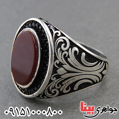 انگشتر عقیق قرمز مردانه میکروستینگ زیبا و خوشرنگ _کد:27491