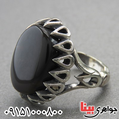 انگشتر عقیق یمنی مشکی عالی مردانه _کد:27548