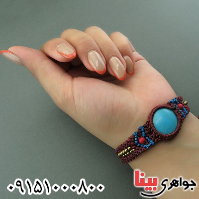 دستبند فیروزه خوشرنگ سبک تبتی _کد:27620