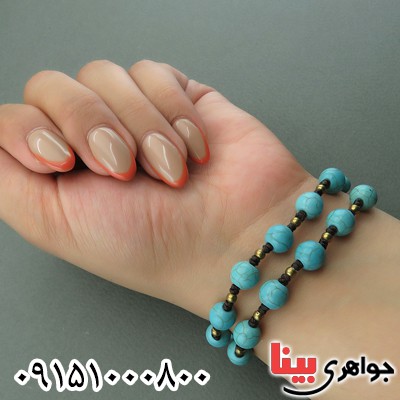 دستبند فیروزه خوشرنگ خاص سبک تبتی _کد:27621