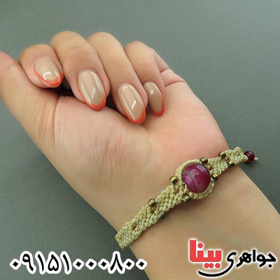 دستبند عقیق صورتی  خوشرنگ سبک تبتی زنانه _کد:27661
