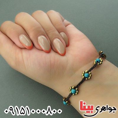 دستبند فیروزه زیبا سبک تبتی زنانه _کد:27663