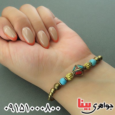 دستبند فیروزه زیبا زنانه سبک تبتی _کد:27664