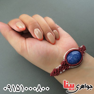 دستبند عقیق آبی رگه دار سبک تبتی _کد:27673