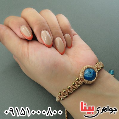 دستبند عقیق آبی خوشرنگ رگه دار سبک تبتی _کد:27674