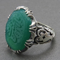 انگشتر عقیق سبز خطی با حکاکی یا ابا عبدالله الحسین