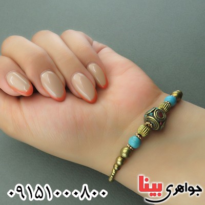 دستبند فیروزه زیبا و خاص سبک تبتی زنانه _کد:27733