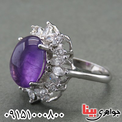 انگشتر آمتیست دامله زنانه رودیوم مدل پرنس _کد:27742