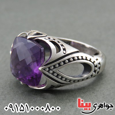انگشتر آمتیست خوشرنگ مردانه با تراش الماسی _کد:27745