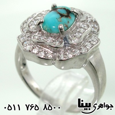 انگشتر فیروزه نیشابوری زنانه طرح رز 01
